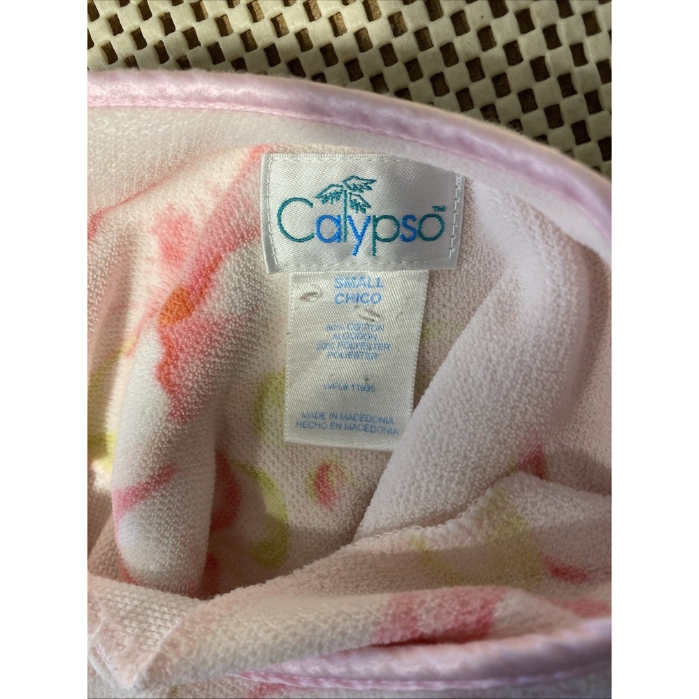 Calypso Women's Robe Small Terrycloth Pink Floral Housecoat Beach Pool Button - Picture 5 of 5